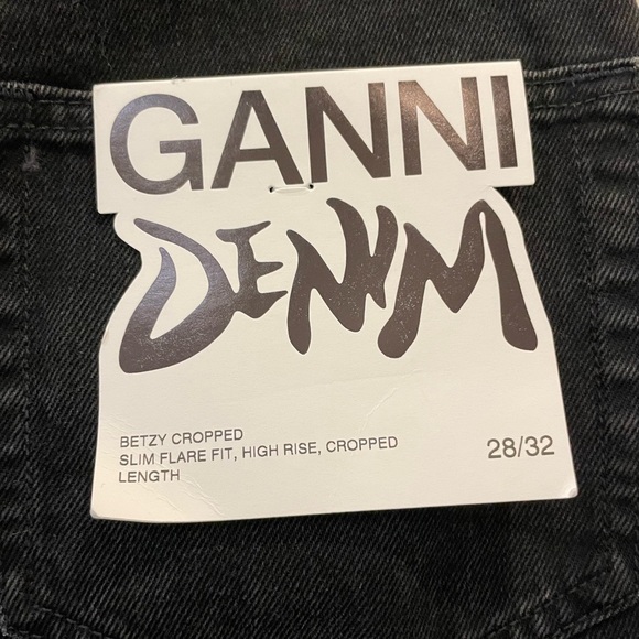 GANNI Betzy Cropped Slim Flare High Rise Washed Black Size 28/32 Organic Cotton - Picture 7 of 11